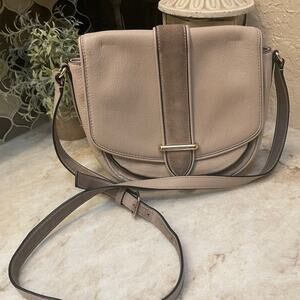 Kate Spade “Marsi” taupe leather and suede crossbody bag